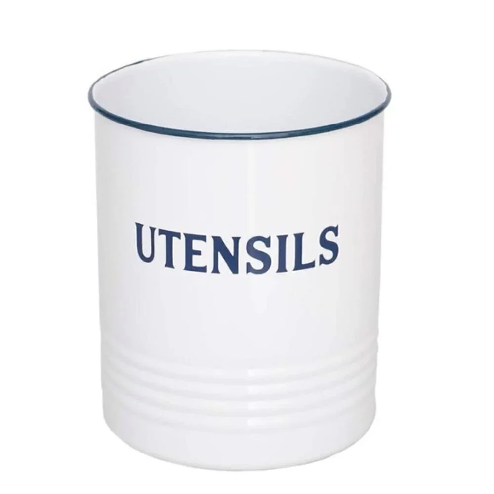 Utensil Holder Vintage Style Metal Freestanding 5 in x 5 in x 6 in White/Blue - Picture 2 of 10
